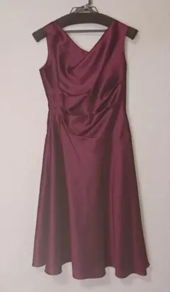 バーガンディ ドレープネック パーティードレス Lサイズ