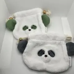 くずみちゃんのミニポーチ　パンダ　オリーブ　巾着