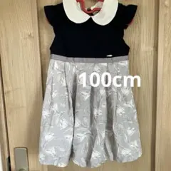 フラワープリント ワンピース ネイビー/グレー100