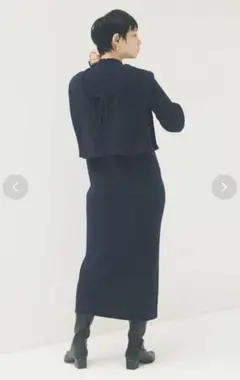 グリーンパークス　ベストセットニットワンピース　ネイビー　アルモニア