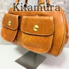 Kitamura キタムラ キャメル 本革 ハンドバッグ Kマーク