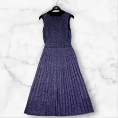 【美品】kate spade ノースリーブドレス プリーツ ラメ パープル M級