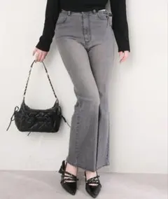 NICE CLAUP サイドカットレース美脚ビジューデニムのサムネイル
