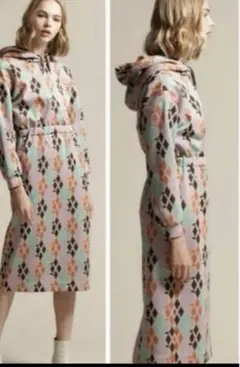 グレースコンチネンタル 幾何学模様 フード付きロングワンピース