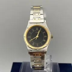 稼働品】YSL イヴサンローラン 腕時計 オクタゴン コンビカラー 黒文字