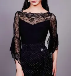 新品　社交ダンス　TF　 レース トップス　ブラック レオダート