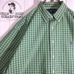 人気 ラルフローレン 半袖シャツ 2XL グリーン チェック ボタンダウン 古着