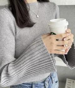 【GeeRa】ボートネックフレアースリーブリブニット　グレー　Sサイズ