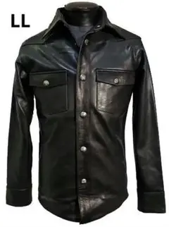 LL 本革 ウエスタンシャツ 黒 ブラック 牛革 カウボーイ レザージャケット