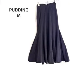 プディング ロングフレアスカート ウエストゴム 韓国製 美シルエット 黒