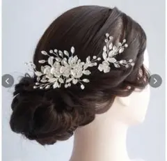 ウェディングヘッドドレス 花と葉モチーフ 2個セット