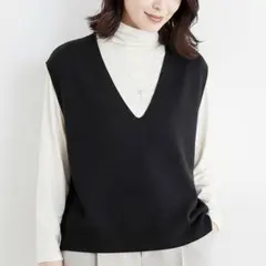 新品 黒 Vネック ニットベスト セーター ゆったり 体型カバー vネック 春夏