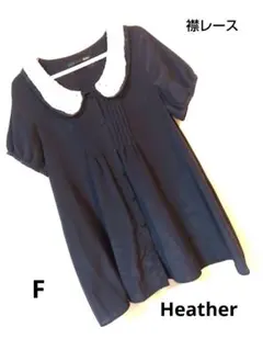 トップスHeather 半袖ブラウス レース襟 ネイビー　Fサイズのサムネイル