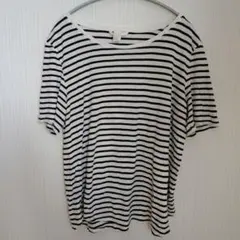 古着　H&M BASIC 【L】半袖Tシャツ 白黒 ストライプ ボーダー