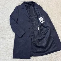 美品✨ザラ チェスターコート コンフォートニット ロング丈 L ネイビー 紺