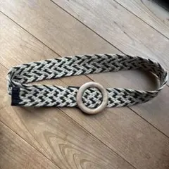 美品・春夏用【木製バックル・麻編み込みベルト】