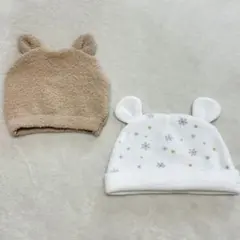 『美品』ベビー帽子2点セット 耳付きデザイン 新生児 西松屋