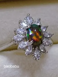 ブラックオパール　天然石リング　シルバーメッキ　開運パワーストーン　水晶　064