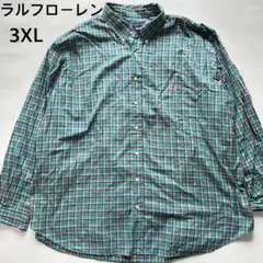 大きいサイズ　ラルフローレン　チェックシャツ　長袖　ロゴ刺繍