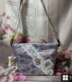 新品未使用 ハナミズキ手刺繍 チャコールリネン 2way バッグ 本革持ち