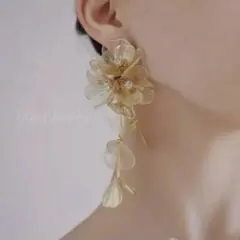 大ぶりお花ゴールドロングピアス/イヤリング結婚式ウェディングブライダル前撮りb