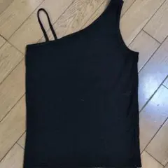ワンショルダー リブ タンクトップ ブラックのサムネイル