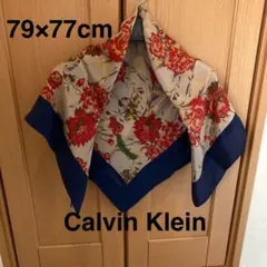 【美品】シルクスカーフ花柄 バラ Calvin Klein 78×77cm