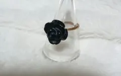 K18　薔薇モチーフオニキスリング　美品