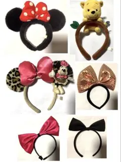 ディズニーランド ミニーマウス ヒョウ柄カチューシャ 赤い水玉ぬいぐるみプーさん