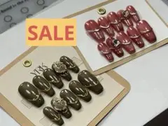 2セット まとめ買い、ブラウン レッド マグネットネイル パール ストーン