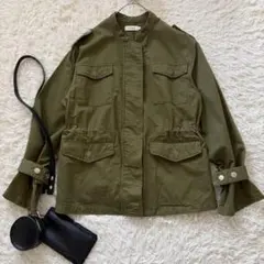 Dukkah　ノーカラーコットンミリタリージャケット　F　カーキ◆A2557