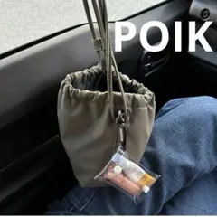 POIKナイロン ドローストリングショルダーバッグ カーキ2way nugu
