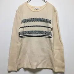 イシエラ　ニット　ボーダー　オフホワイト　Mサイズ  日本製　毛100%