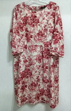 極美品/KEITH ★ バラ ローズ 花柄 7分袖 ワンピース 42大きいサイズのサムネイル