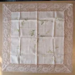 HANAE MORI 大判ひざ掛け 花柄レース付きハンカチ(約56cm)