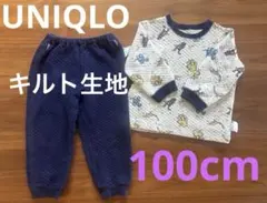 【UNIQLO BABY】100cm キルト生地　パジャマ　寝巻き 恐竜　白＆紺