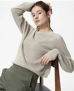 UNIQLO 3Dメッシュクルーネックセーター　XLサイズ ライトグレー