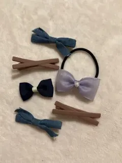 ヘアアクセサリー 6点セット（リボンクリップ5個・ヘアゴム1個）