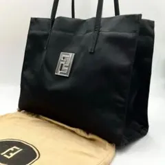 良品 袋付 FENDI フェンディ FFロゴ レザー トートバッグ ブラックのサムネイル