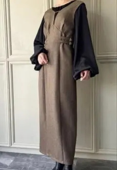 JUNOAH ヘリンボーンサイドベルトタイトジャンパースカート　S