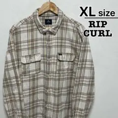 RIP CURL　フランネルシャツ　XL　チェック柄　ライトベージュ　USA古着