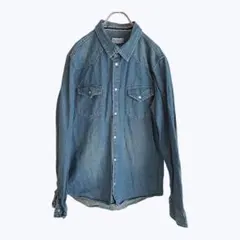 ハルハム デニムウエスタンシャツ XL 綿100 スナップボタン メンズのサムネイル