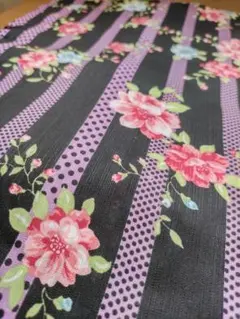 子ども浴衣3点セット サイズ100(黒/水玉縞に薔薇)・B品