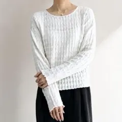 chocol raffine クロップドボートネック表面感プルオーバー