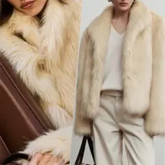 極美品 25AW ELBORN ボリュームファーコート 34 ゴールドベージュ 