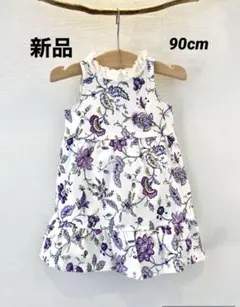 ジャニー&ジャック♡パープル花柄Aラインワンピース90㎝のサムネイル
