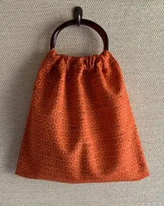 着物布アクリルハンドルグラニーバッグ/ハンドメイド/Upcycle/オレンジ色