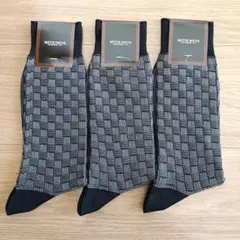 日本製 MITSUMINE 市松柄 メンズソックス 3足セット 25~27cm