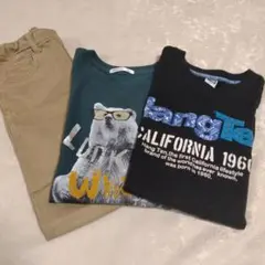 ロングTシャツ2枚とベージュパンツセット