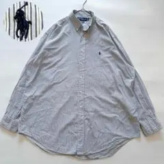 希少✨️2XL ラルフローレン　ブルーストライプシャツ　YARMOUTH　ポニー